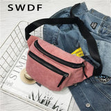 Women Corduroy Waist Bag Ladies Canvas Fanny Pack Brown Phone Chest Banana Bag