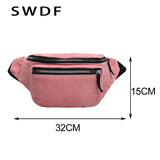 Women Corduroy Waist Bag Ladies Canvas Fanny Pack Brown Phone Chest Banana Bag