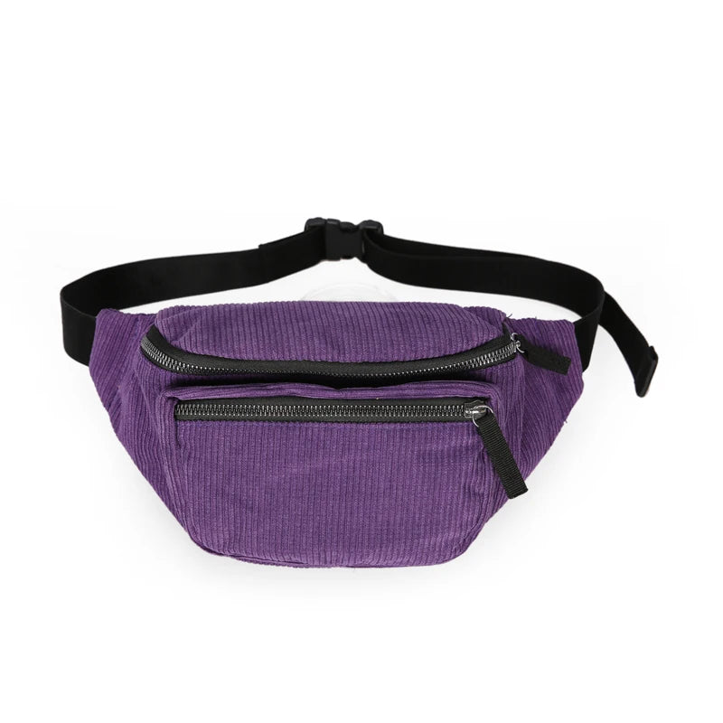 Women Corduroy Waist Bag Ladies Canvas Fanny Pack Brown