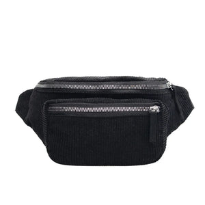 Women Corduroy Waist Bag Ladies Canvas Fanny Pack Brown Phone Chest Banana Bag