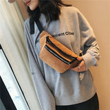 Women Corduroy Waist Bag Ladies Canvas Fanny Pack Brown Money Phone