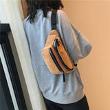 Women Corduroy Waist Bag Canvas Fanny Pack Brown Phone Chest Banana Bag