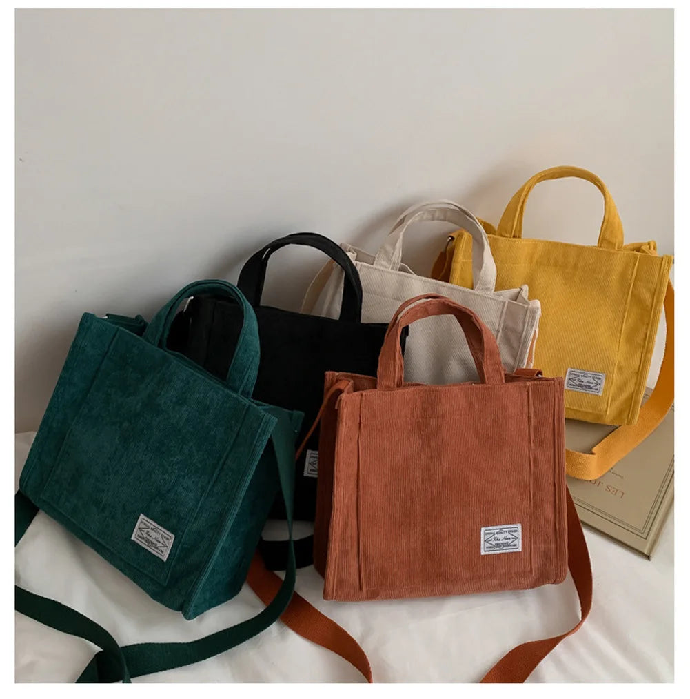 Corduroy Zipper Shoulder Bag Handbag