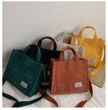 Corduroy Zipper Shoulder Bag Handbag