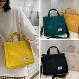 Corduroy Zipper Shoulder Bag Small Eco Crossbody Handbag