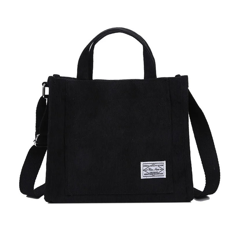 Corduroy Zipper Shoulder Bag Cotton Canvas Handbag Casual Tote Crossbody Bag