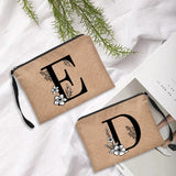 Women Cosmetic Bag Letter Print Linen Zipper Pouch Travel Tote Storage Pouch
