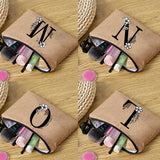 Women Cosmetic Bag Letter Print Linen Zipper Pouch Travel Tote Storage Pouch