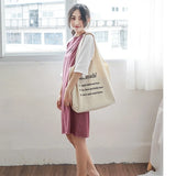 Women Cotton Canvas Shoulder Bag Letter Print Handbag Tote Large Capacity