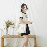 Women Cotton Canvas Shoulder Bag Letter Print Handbag Tote Large Capacity