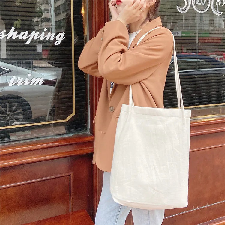 Women Cotton Shoulder Bag Eco Canvas Handbag Soft Casual Tote Solid Shopping Bag