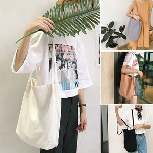 Women Cotton Shoulder Bag Eco Canvas Handbag Soft Casual Tote Solid Shopping Bag