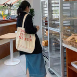Women Cotton Fabric Shoulder Bag Solid Casual Tote