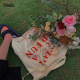 Women Cotton Fabric Shoulder Bag Solid Casual Tote