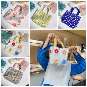 Flower Print Cotton Handbag Canvas Tote Eco Travel Lunch Bag
