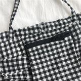 Women Cotton Shoulder Bag Lattice Shopping Bags Girls Lipstick Storage Tote Bag