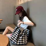 Women Cotton Soft Handbag Plaid High Capacity Bag