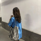 Women Cotton Soft Handbag Plaid High Capacity Bag