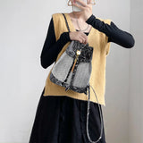 Women Stone Pattern Tassel Backpack Anti-theft Weave Small Bag