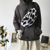 Women Cow Print Plush Waist Bag Fanny Pack Pouch Sport Hip Chest