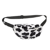 Women Cow Print Plush Waist Fanny Pack Travel Bag LX9F