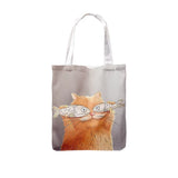 Women Creative Cat Print Tote Canvas Bag with Pocket