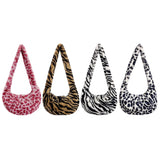 Retro Plush Shoulder Bag for Women, Autumn Winter Print Handbag
