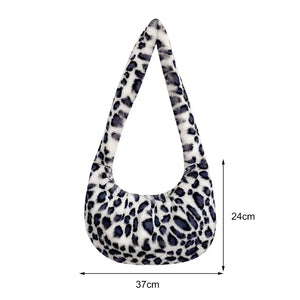 Retro Plush Shoulder Bag for Women, Autumn Winter Print Handbag