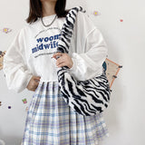 Retro Plush Shoulder Bag for Women, Autumn Winter Print Handbag