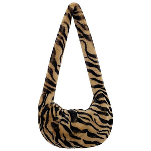 Retro Plush Shoulder Bag for Women, Autumn Winter Print Handbag