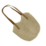 Crochet Shoulder Bag, Straw Woven Tote Bag, Inner Pocket, Beige/Light Brown