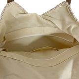 Crochet Shoulder Bag, Straw Woven Tote Bag, Inner Pocket, Beige/Light Brown