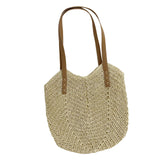 Crochet Shoulder Bag, Straw Woven Tote Bag, Inner Pocket, Beige/Light Brown