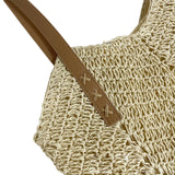 Crochet Shoulder Bag, Straw Woven Tote Bag, Inner Pocket, Beige/Light Brown