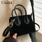 Women Crossbody Bag Casual Zipper Small Handbags Solid Flocking PU Leather