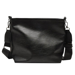 Women Crossbody Bag PU Leather Wide Strap Bucket Shoulder Bags