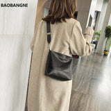 Women Crossbody Bag PU Leather Wide Strap Bucket Shoulder Bags