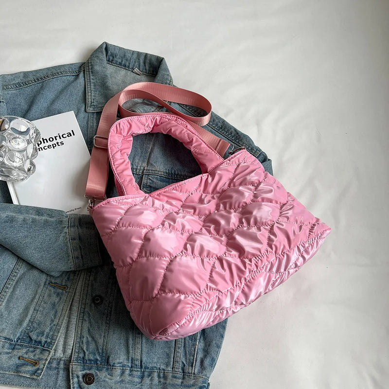 Winter Nylon Crossbody Bag Quilted Ladies Large Tote