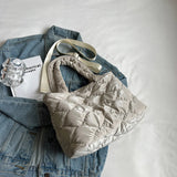 Women Crossbody Bag Solid Nylon Cotton-padded Shopper Satchel Casual Zipper