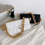 Weave Flap Crossbody Bag with Chain Shoulder Messenger - Women Handbag