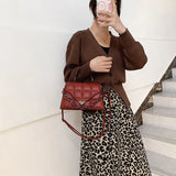 Weave Flap Crossbody Bag Leather Chain Shoulder Messenger Handbag Purse