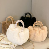 Plush Crossbody Handbag Soft Solid Shopper Travel Office Lady