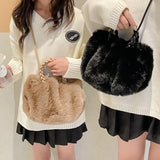 Plush Crossbody Handbag Soft Solid Shopper Travel Office Lady