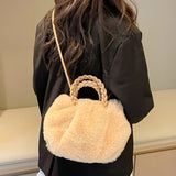 Plush Crossbody Handbag Soft Solid Shopper Travel Office Lady