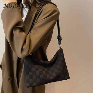 Plaid Crossbody Bag for Women Zipper Closure Portable Messenger Purse