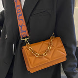 Wide Strap Small Square Crossbody Bag Chain Handbag Solid Color Shoulder Bag