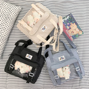 Women Crossbody Bags Nylon Travel Book Bags Large Capacity with 2 Plush Dolls