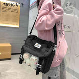 Nylon Crossbody Bag with 2 Plush Dolls - Versatile Book Bag