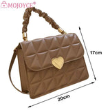 Women Crossbody Bags Pleated Heart Hasp Ladies Hand Bags Casual PU Leather 