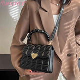 Women Crossbody Bags Pleated Heart Hasp Ladies Hand Bags Casual PU Leather 